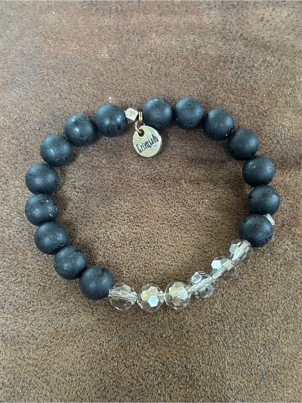 Erimish Matte Black & Smoky Crystal Beaded Stretch Stack Bracelet